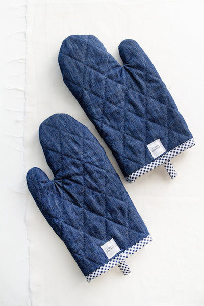 Big Red House Oven Mitts - Set of 2 Blue Denim