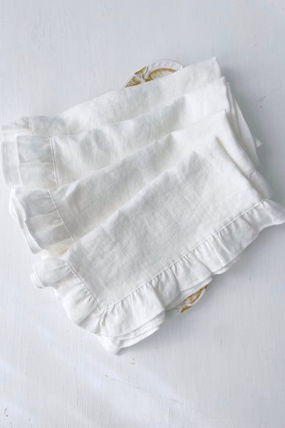 White Ruffled Cloth Napkins Bulk, White Napkins With Ruffle, Linen Napkins  Set, Small Cloth Napkins 14x14 Size, Table Runner 