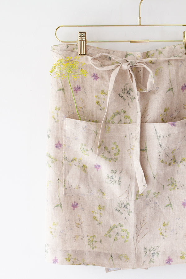 Cafe Apron in herb printed linen from libbie Summers label